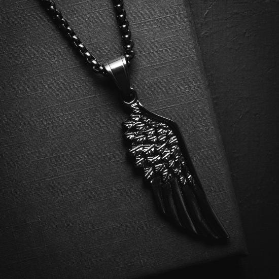 Black Wing Necklace - Our Black Wing Necklace features our Signature All Black Wing Pendant and a Black Box Chain. The Perfect statement piece for any wardrobe.